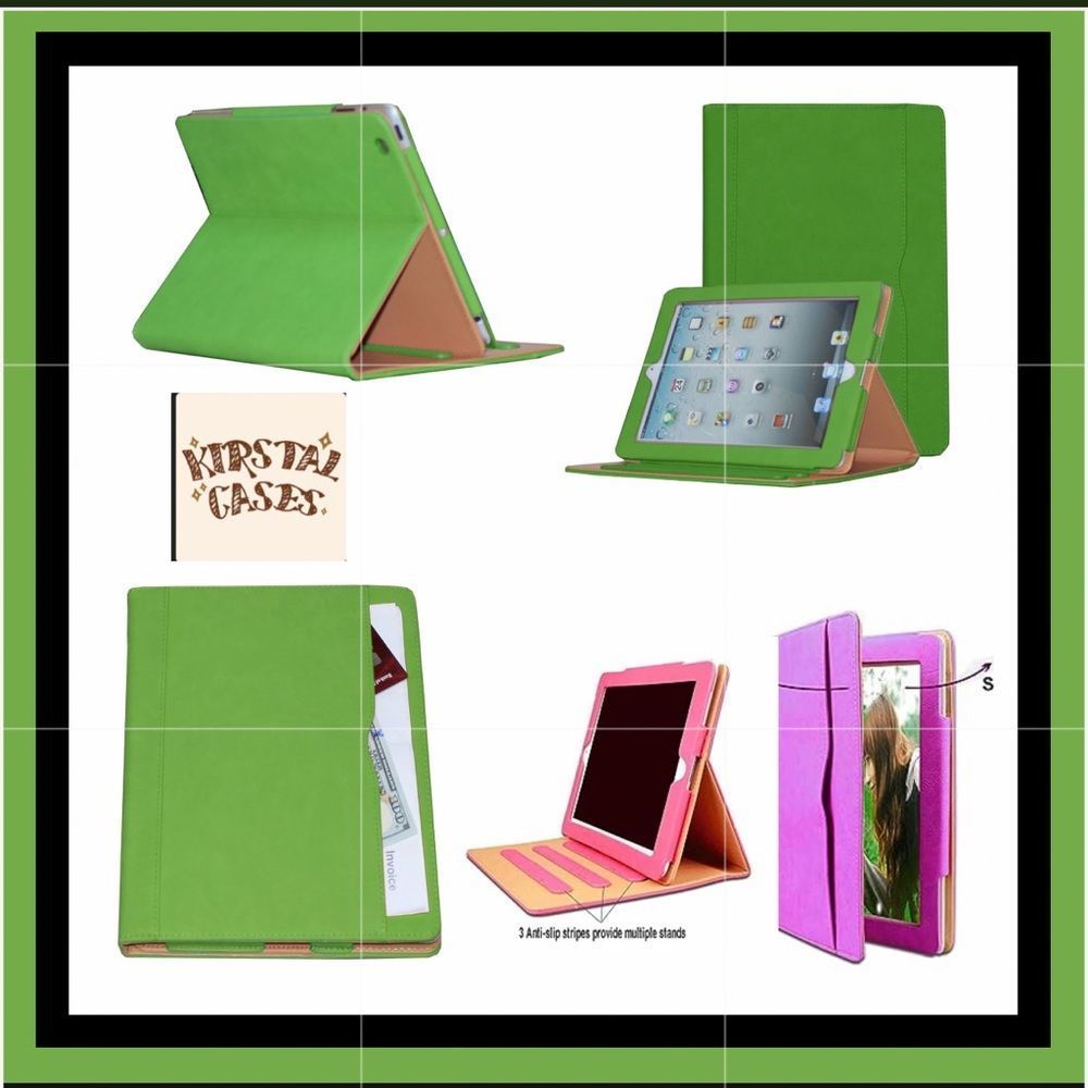 Kirstal Cases Green Leather Multiangle Viewing Stand Smart Cover with Pocket